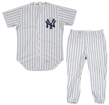 1977 Yogi Berra Game Worn & Signed New York Yankees Home Coachs Uniform - Jersey & Pants (MEARS A9 & Beckett)